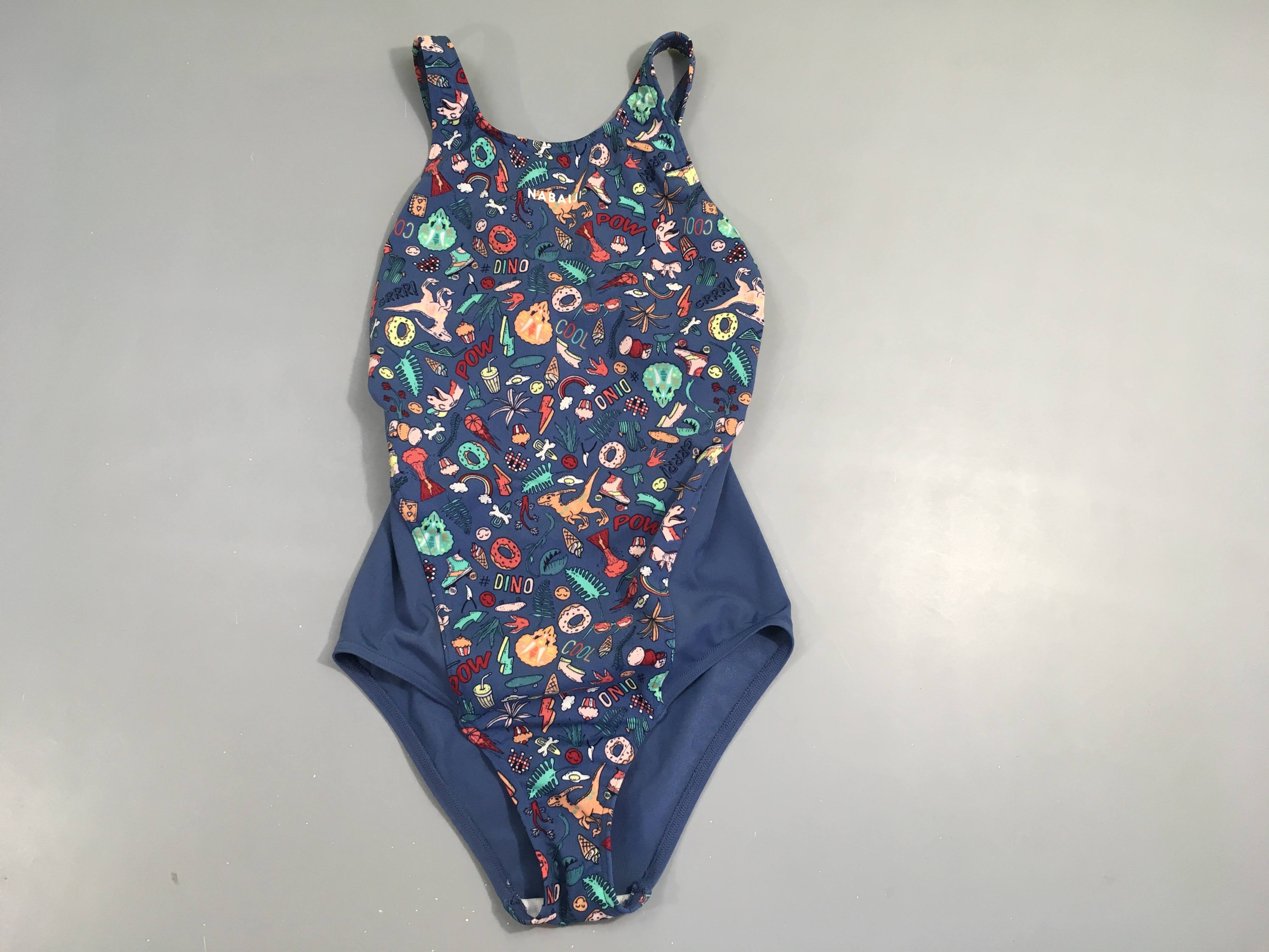 Maillot bleu motifs dinos/rollers/plantes