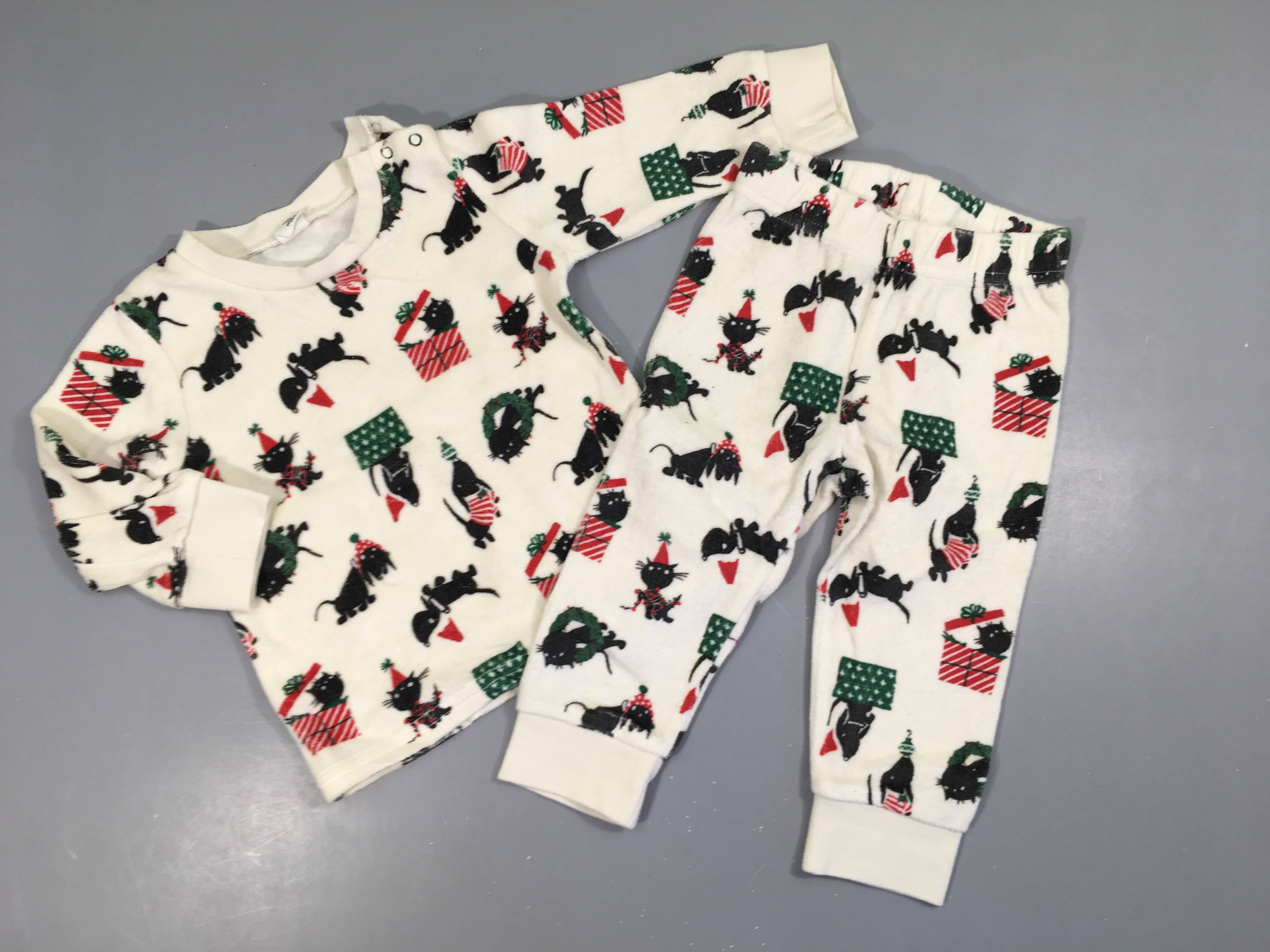 Pyjama 2pcs velours blanc cassé aniamaux noël