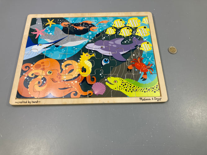 Puzzle en bois animaux marins, 24pcs, +3a, moins cher chez Petit Kiwi