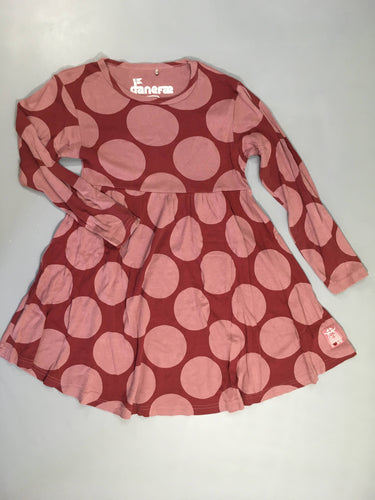 Robe m.l jersey bordeaux/rose pois, légèrement bouloché, moins cher chez Petit Kiwi