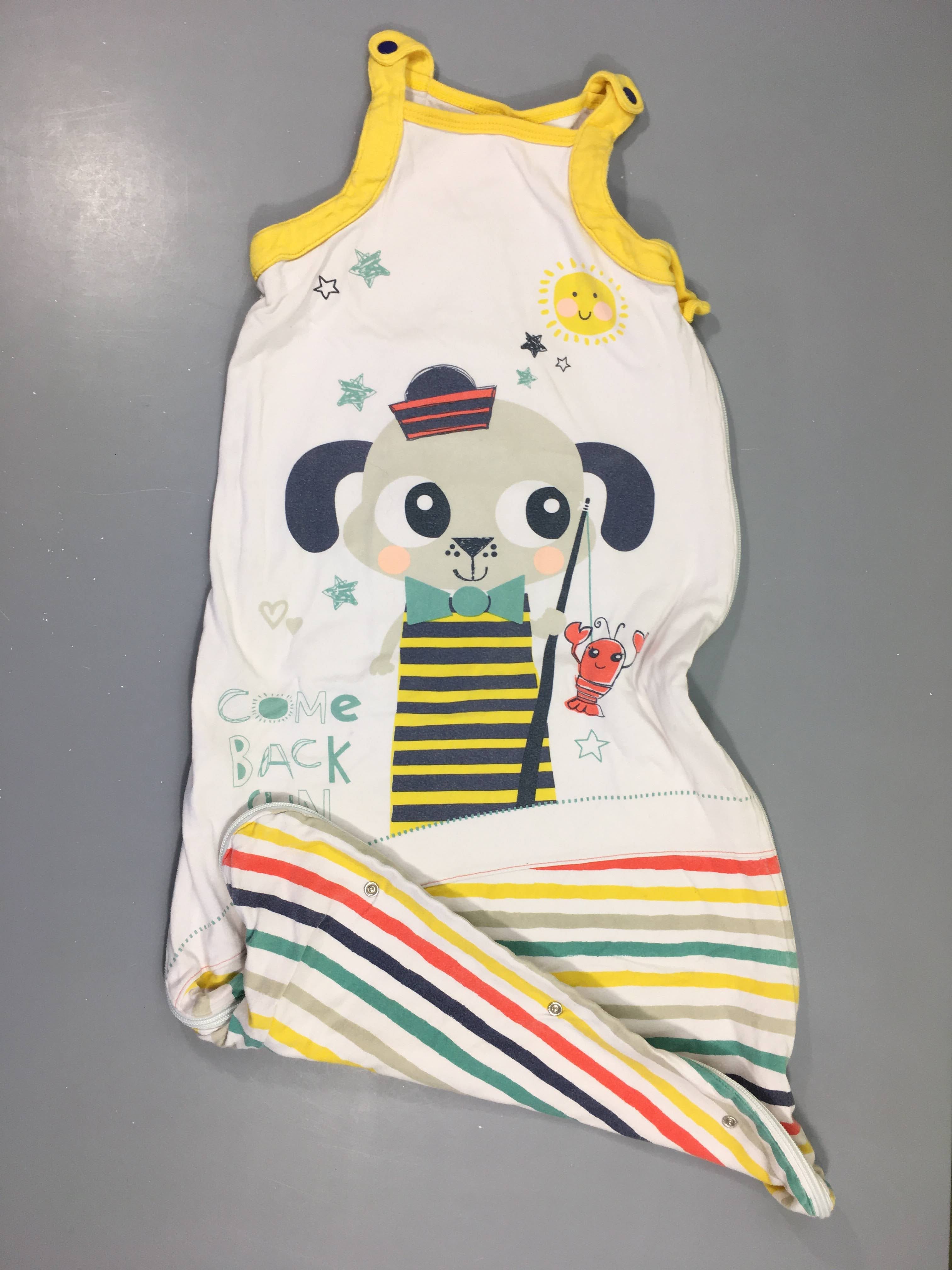 Sac de couchage s.m jersey blanc chien pêcheur dos rayé multicolore, Petit Béguin 100cm