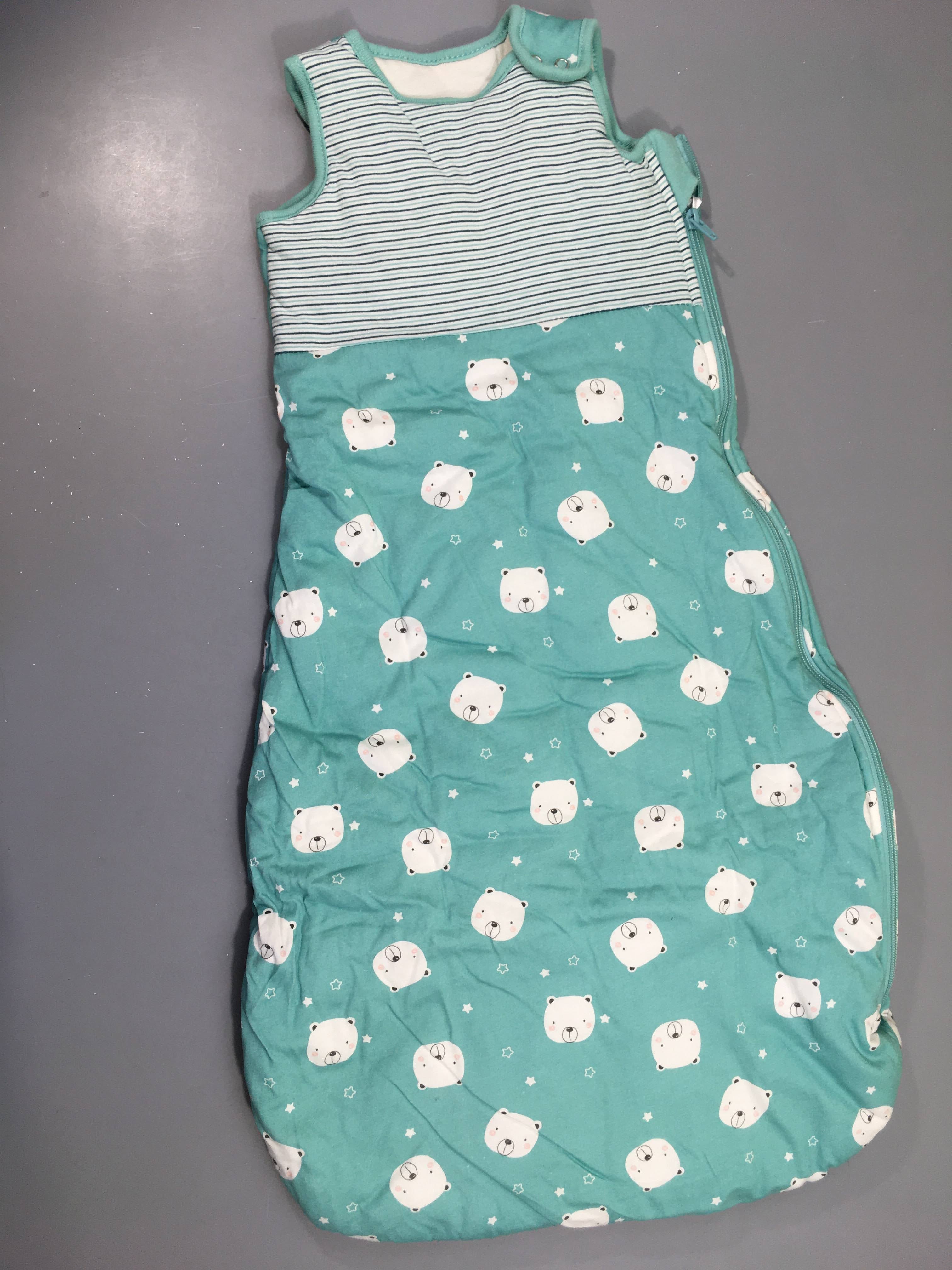 Sac de couchage s.m ouatiné blanc-menthe ours 90cm