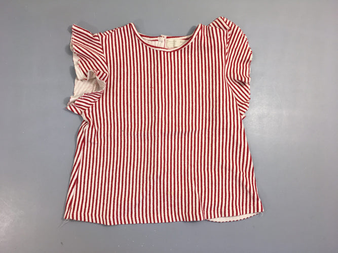 T-shirt m.c écru ligné rouge maille, petite tache à l'avant, moins cher chez Petit Kiwi