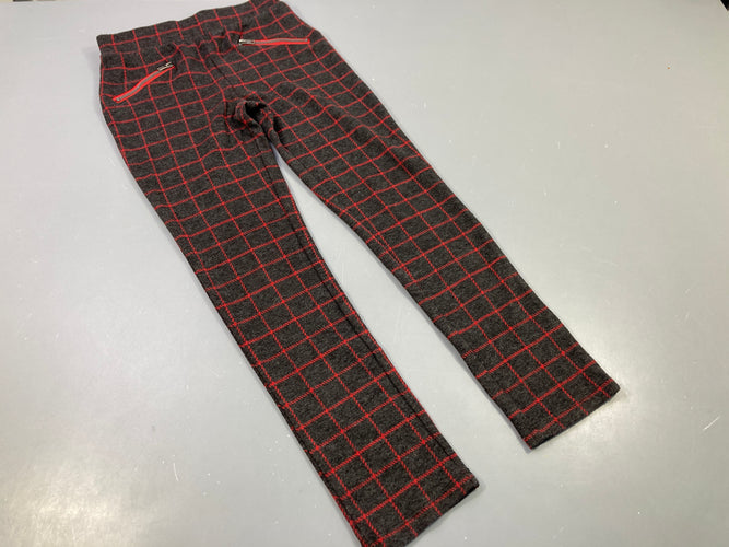 Pantalon molleton gris à carreaux rouges , un peu bouloché, moins cher chez Petit Kiwi
