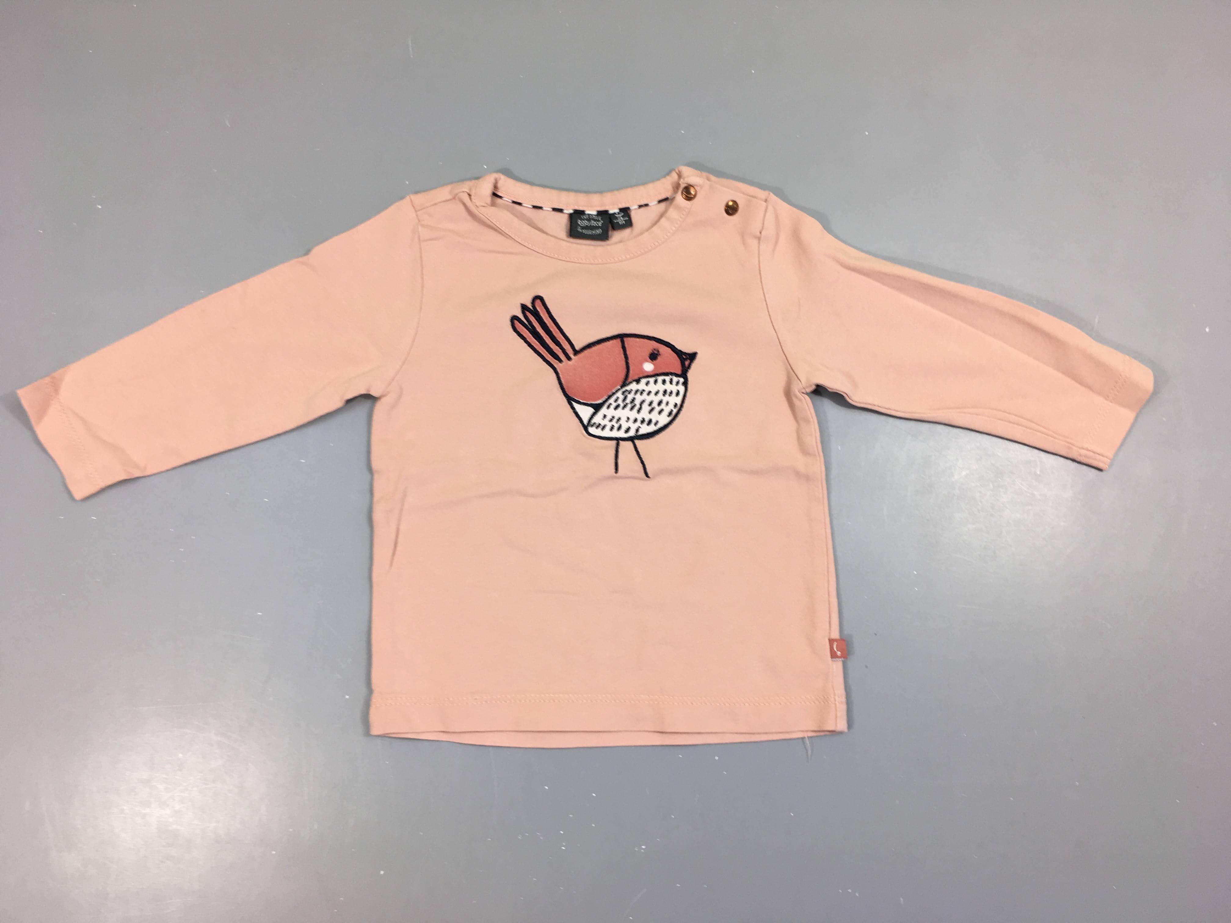 T-shirt m.l rose pâle oiseau