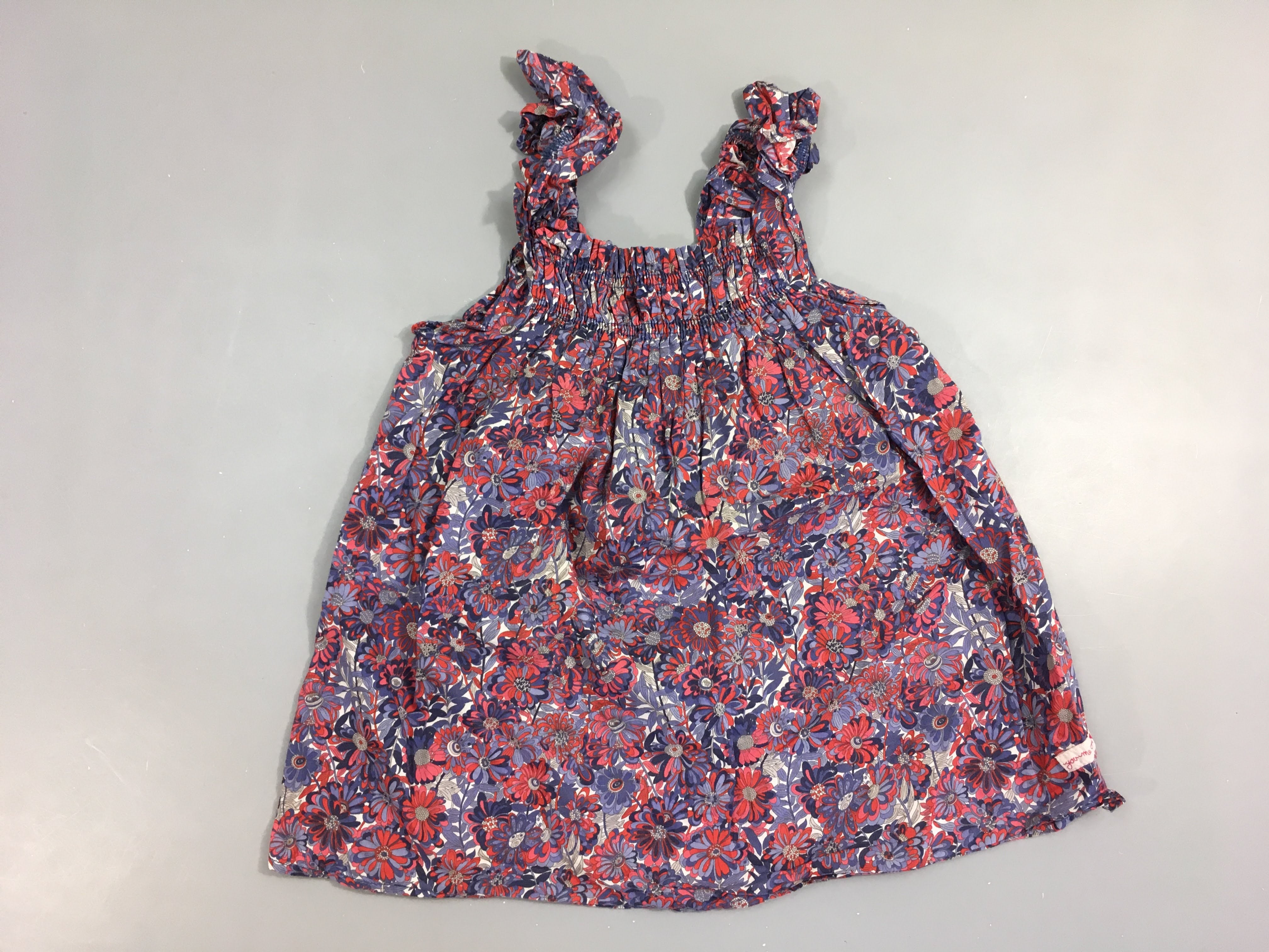 Blouse s.m fleurs bleu foncé/rouge s.mockée