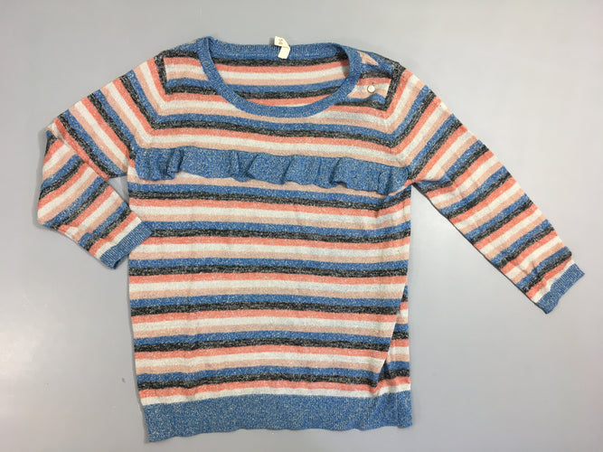 Pull léger rayé multicolore fil irisé volant, moins cher chez Petit Kiwi