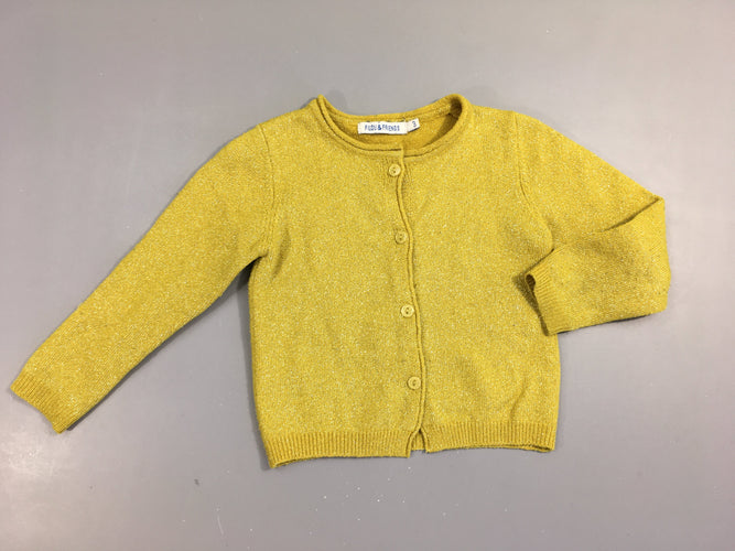 Gilet jaune fil irisé, bouloché, moins cher chez Petit Kiwi
