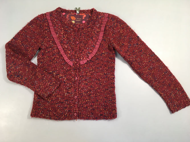 Gilet bordeaux chiné froufrous, moins cher chez Petit Kiwi
