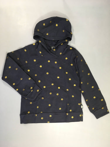 Sweat bleu foncé pois dorés à capuche, légèrement bouloché danefae, moins cher chez Petit Kiwi