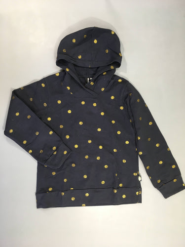 Sweat bleu foncé pois dorés à capuche, légèrement bouloché danefae, moins cher chez Petit Kiwi