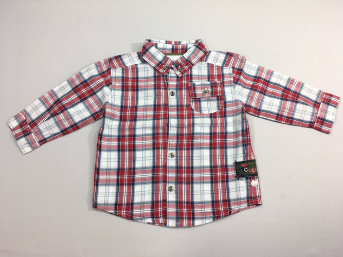 Chemise m.l blanche à carreaux rouge/bleu, moins cher chez Petit Kiwi