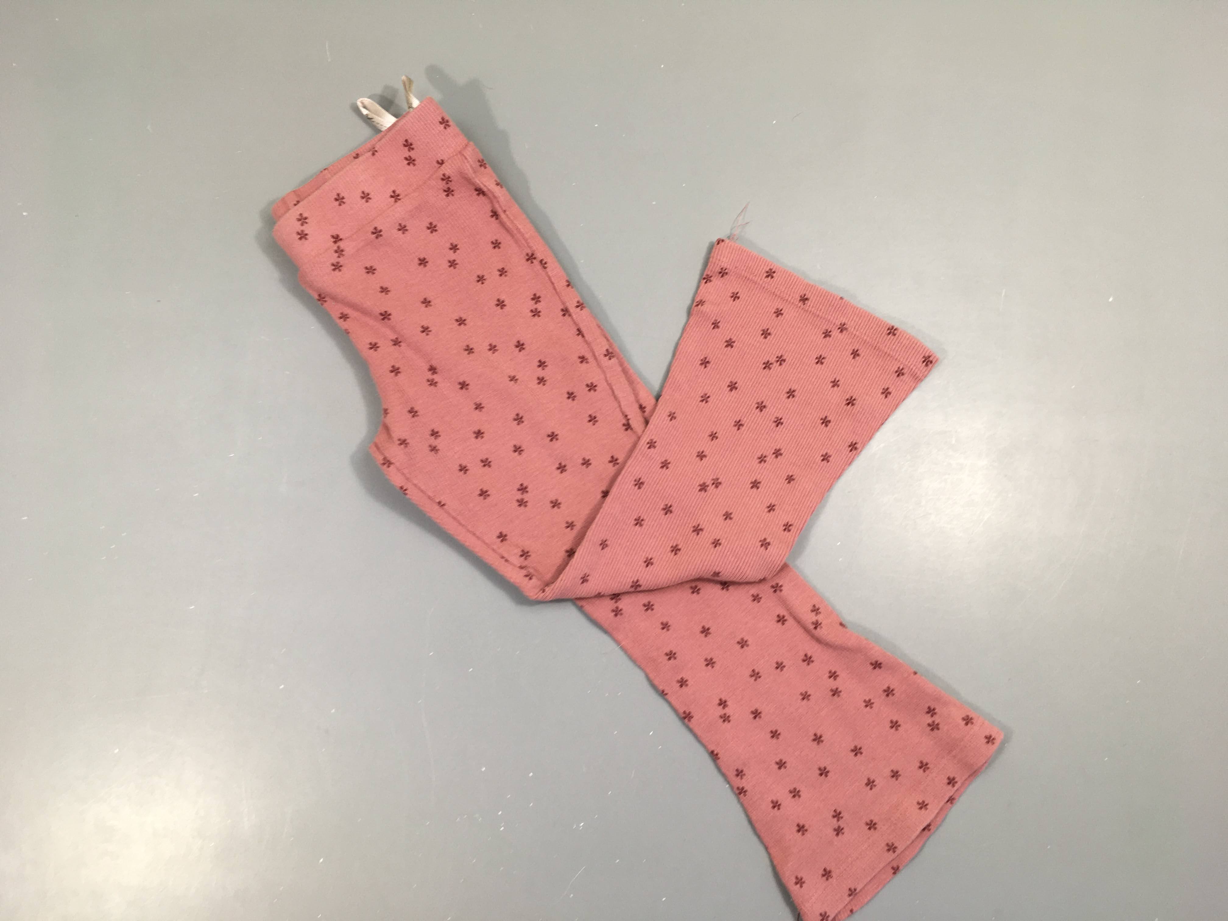 Pantalon évasé jersey côtelé rose fleurs