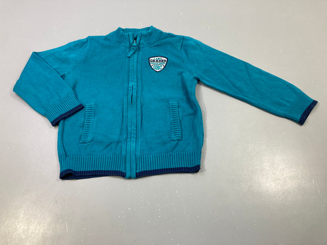 Gilet  zippé bleu turquoise, moins cher chez Petit Kiwi