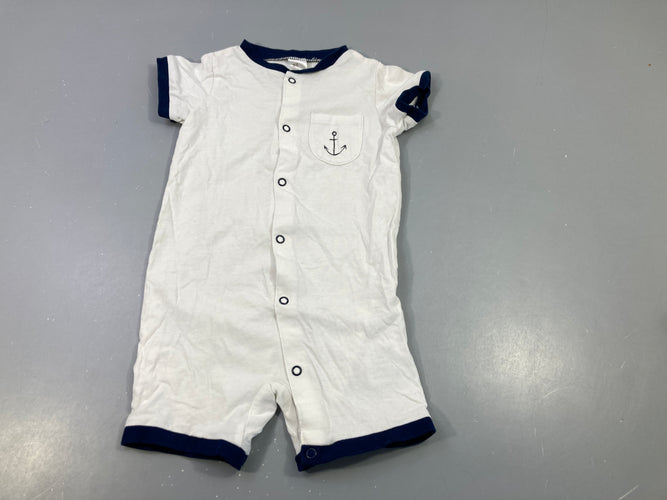 Combishort blanc et bleu marine , ancre bâteau, moins cher chez Petit Kiwi