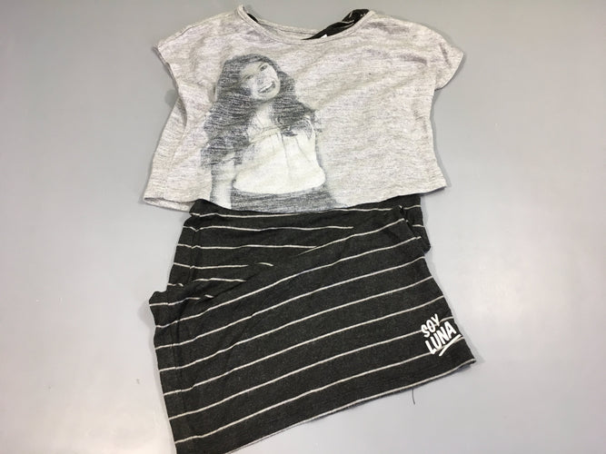 Robe débardeur rayé gris foncé/blanc + T-shit m.c gris clair Soy Luna, moins cher chez Petit Kiwi