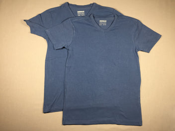 2 chemisettes m.c encolure V bleu natier