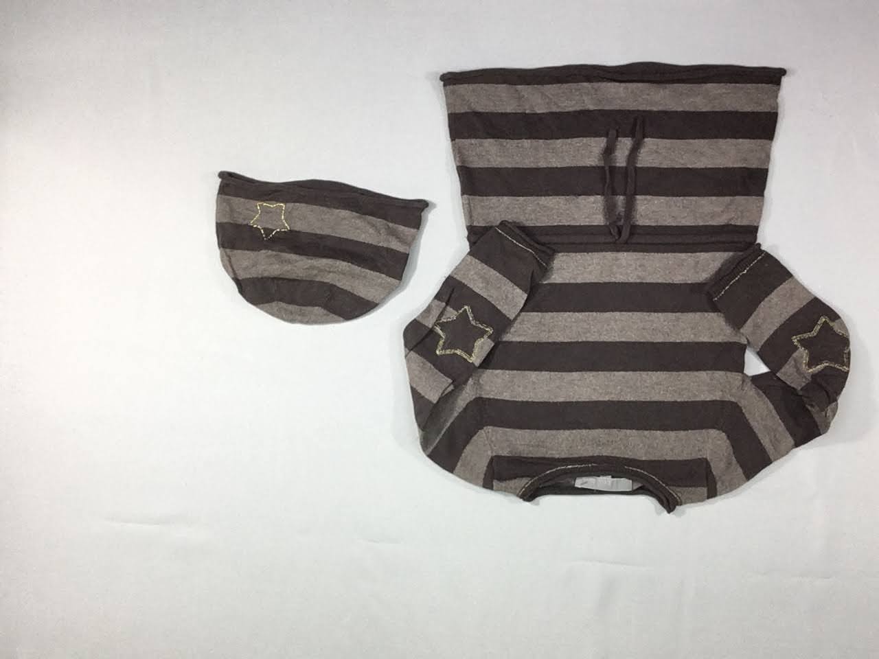 Robe pull ml rayé brun + bonnet, 11% angora