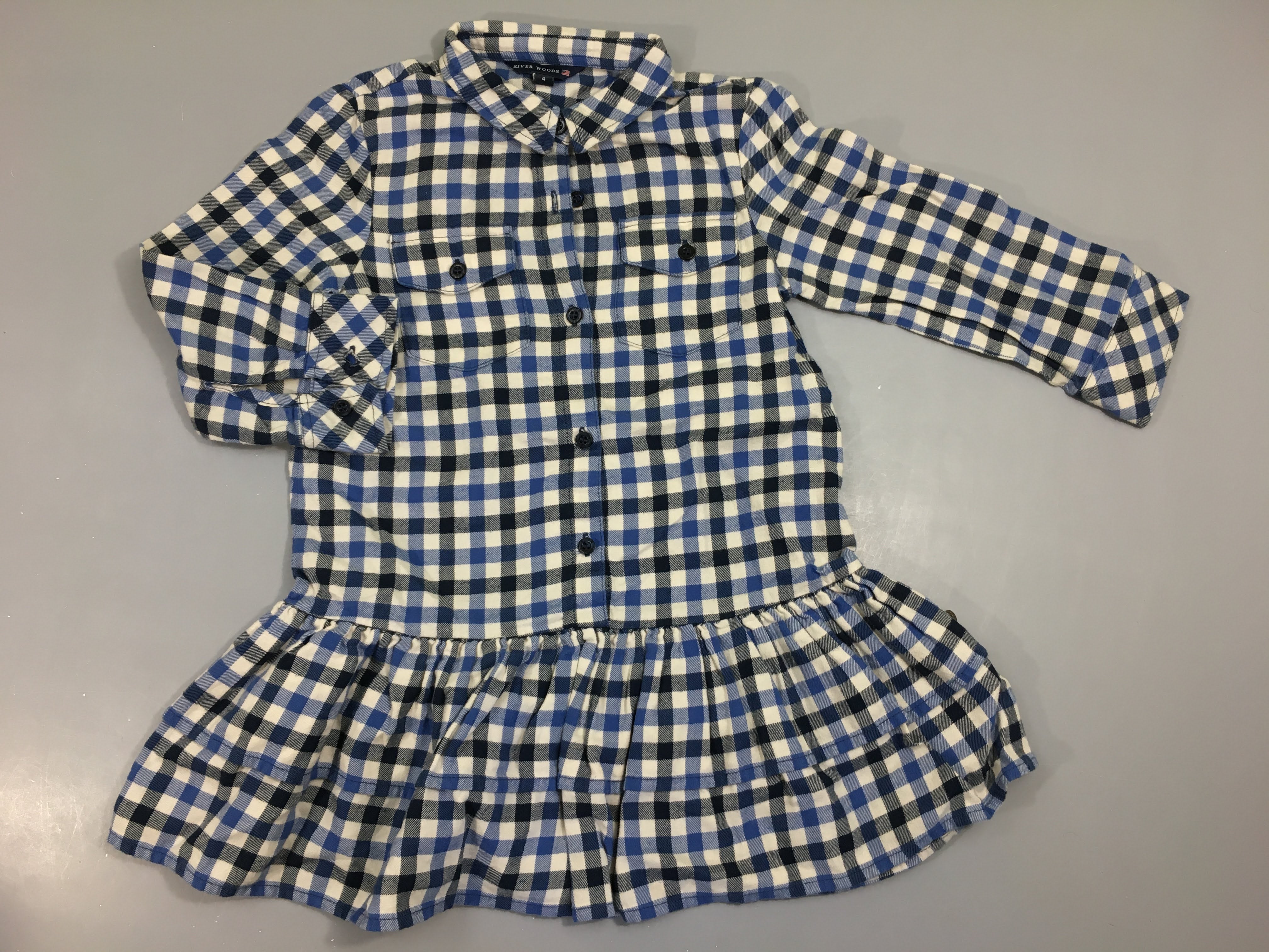 Robe chemise m.l flanelle carreaux bleu/blanc