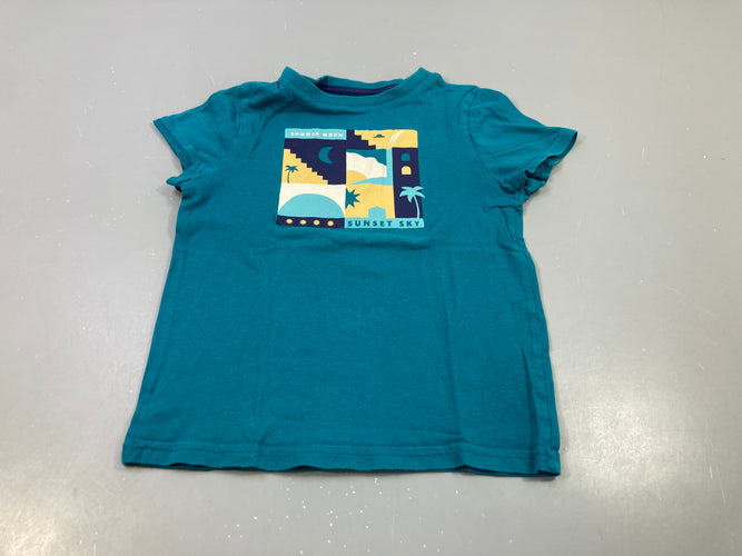 T-shirt m.c bleu canard flocage paysage de nuit "Summer moon-sunset sky", un peu boloché, moins cher chez Petit Kiwi
