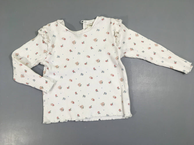 T-shirt m.l blanc côtelé fleuri, moins cher chez Petit Kiwi