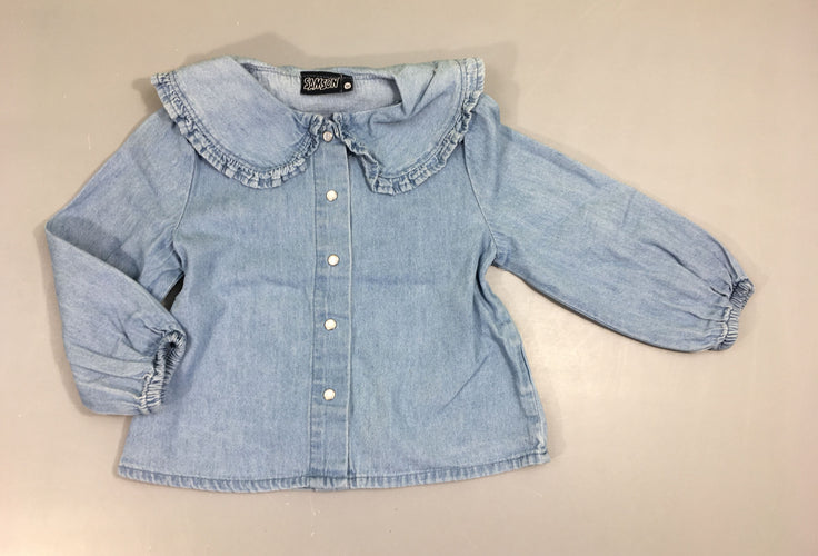 Chemisier denim col froufrous, moins cher chez Petit Kiwi