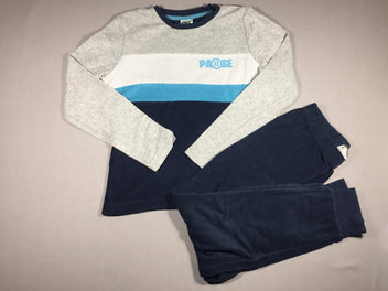 Pyjama 2 pcs en éponge ligné gris/blanc/bleu/ bleu marine - Pantalon bleu marine