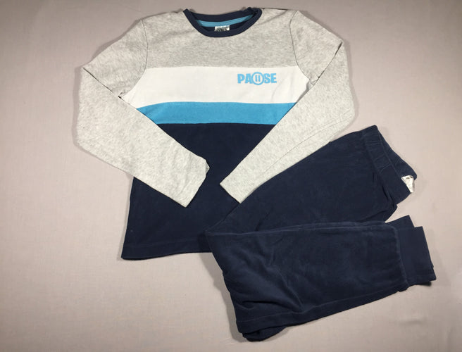 Pyjama 2 pcs en éponge ligné gris/blanc/bleu/ bleu marine - Pantalon bleu marine, moins cher chez Petit Kiwi