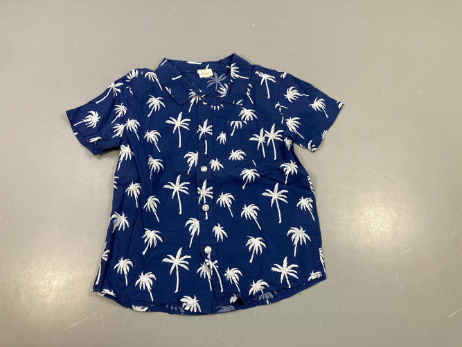 Chemise m.c bleu marine, palmiers blancs, moins cher chez Petit Kiwi