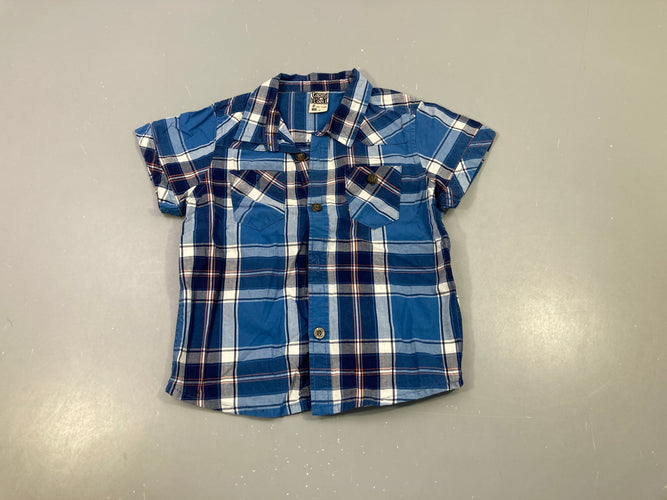 Chemise m.c à carreaux bleu, blanc , saumon, moins cher chez Petit Kiwi