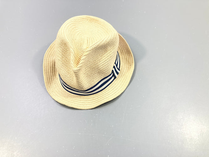 Chapeau effet paille, bande rayé bleu marine, blanc (80cm), moins cher chez Petit Kiwi