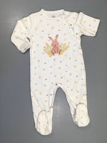 Pyjama velours blanc lapin feuillages, moins cher chez Petit Kiwi