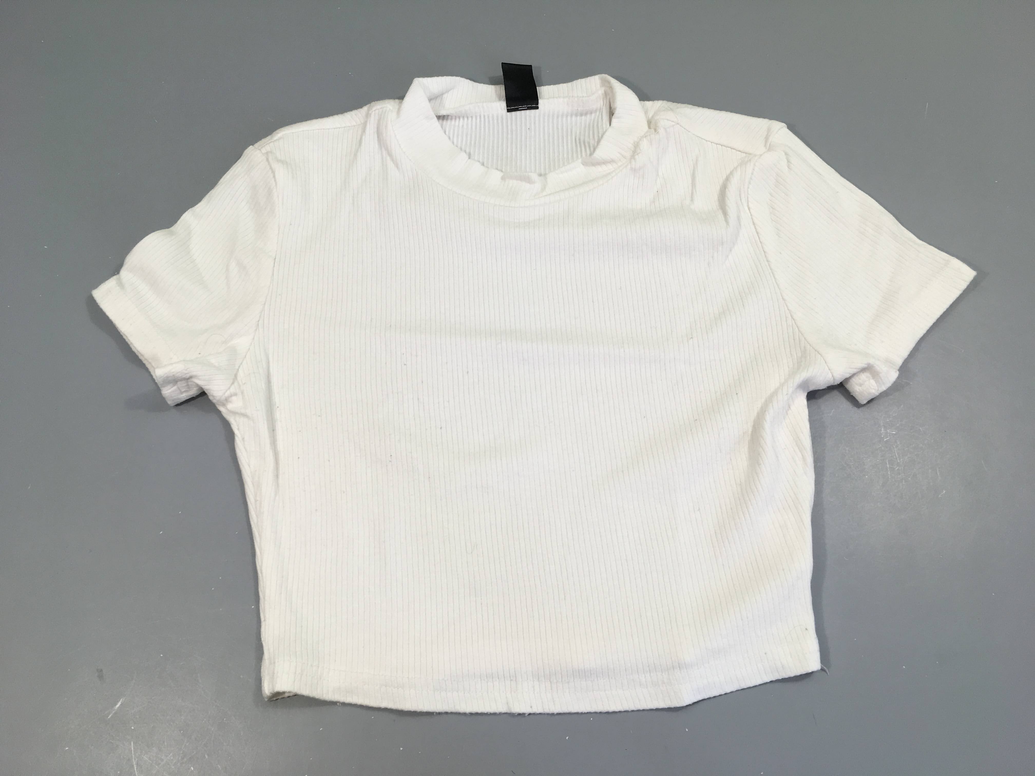 Crop top m.c cotelé blanc col montant