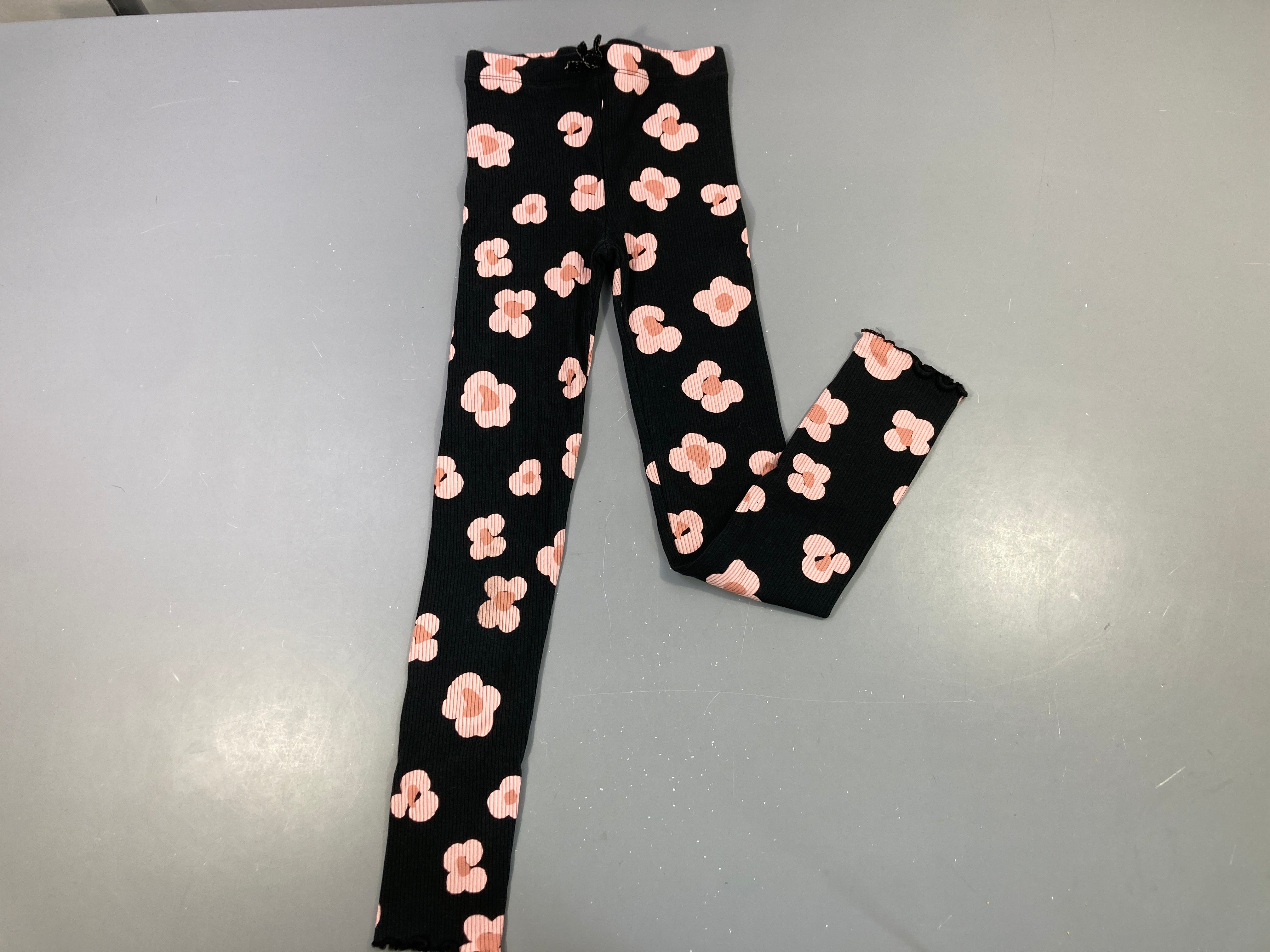 Legging noir côtelé fleurs froufrou