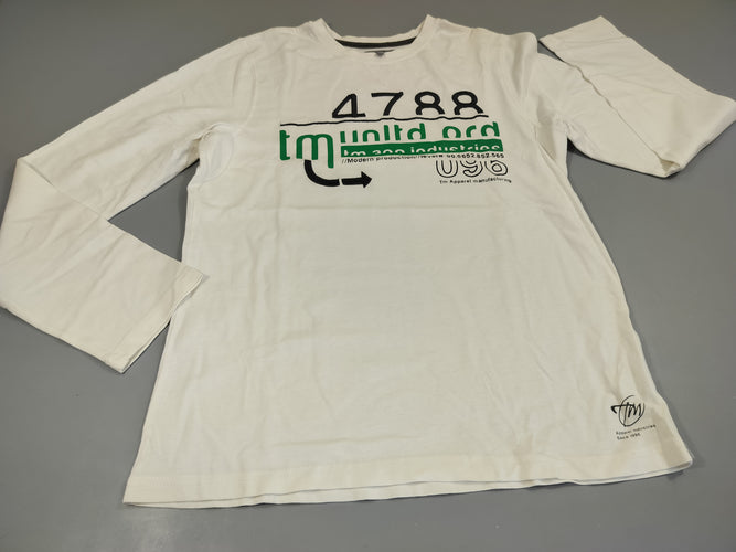 T-shirt m.l blanc . Inscriptions bleu marine, vert "4788", moins cher chez Petit Kiwi