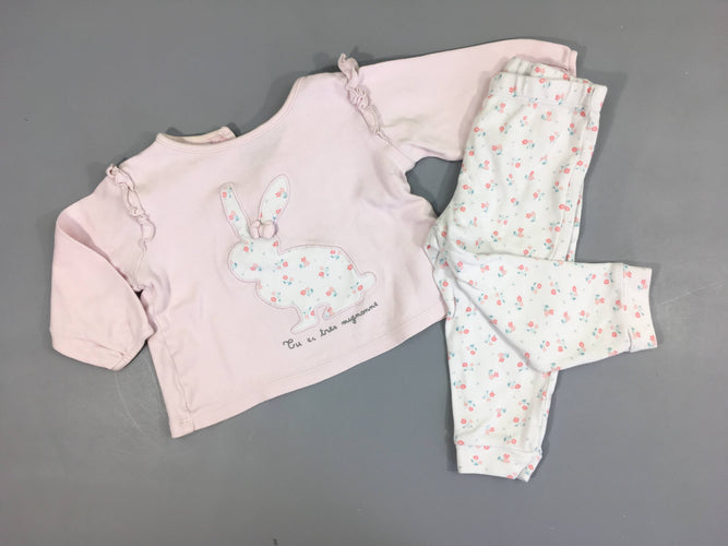 Pyjama 2pcs jersey rose/blanc lapin, moins cher chez Petit Kiwi