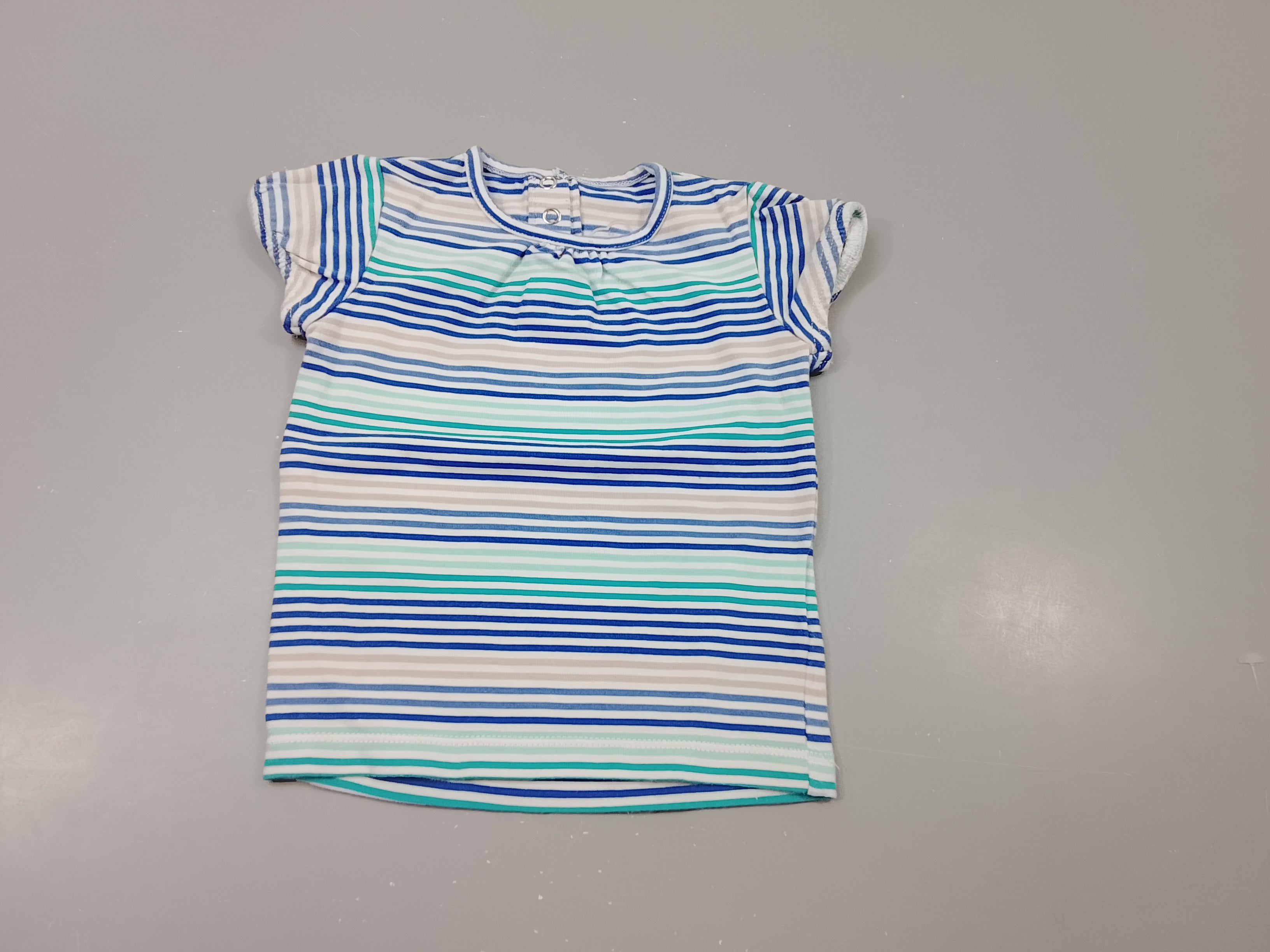 T-shirt m.c blanc rayé bleu, gris, vert,,,,