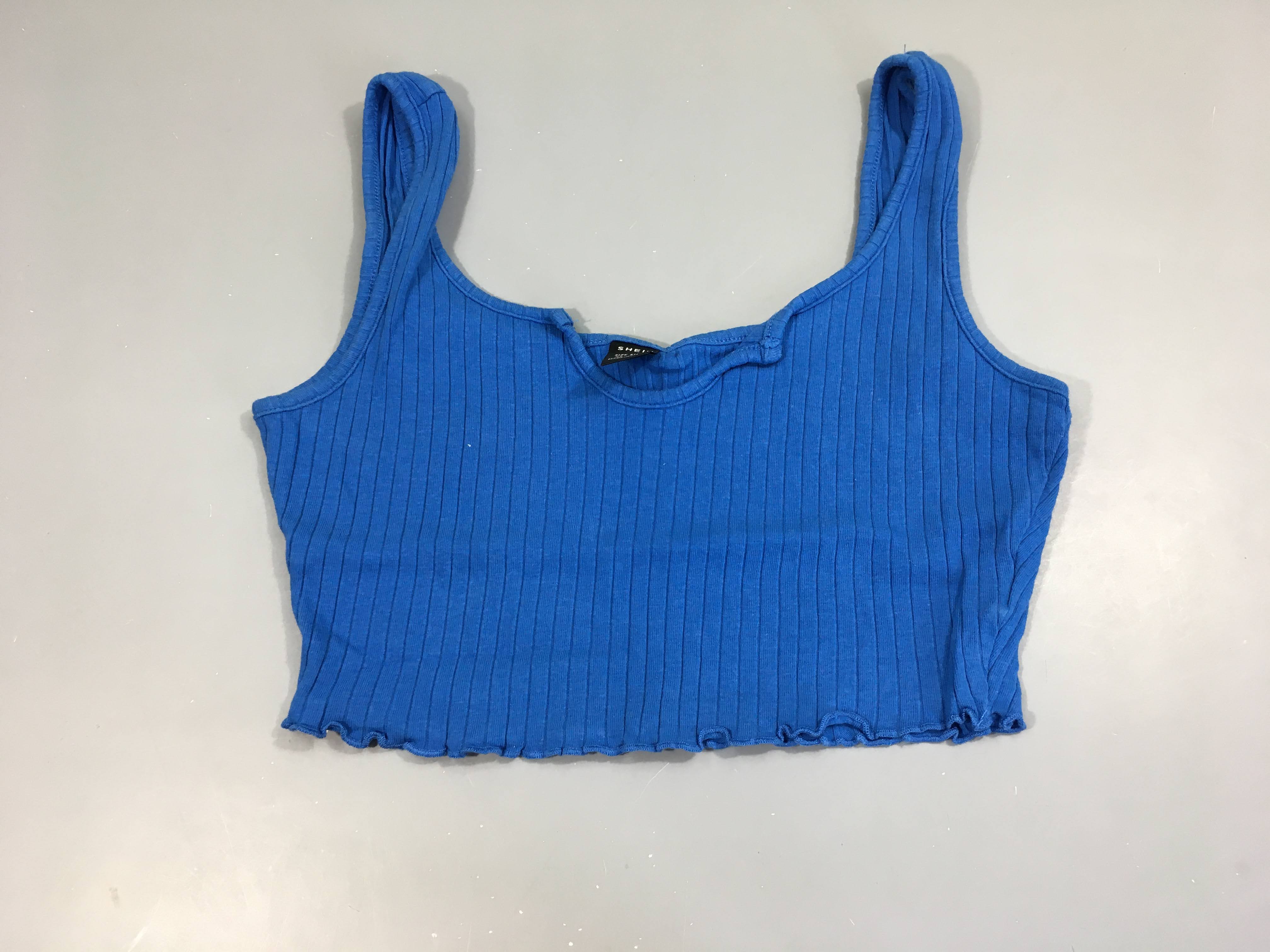 Crop top bretelles bleu cotelé