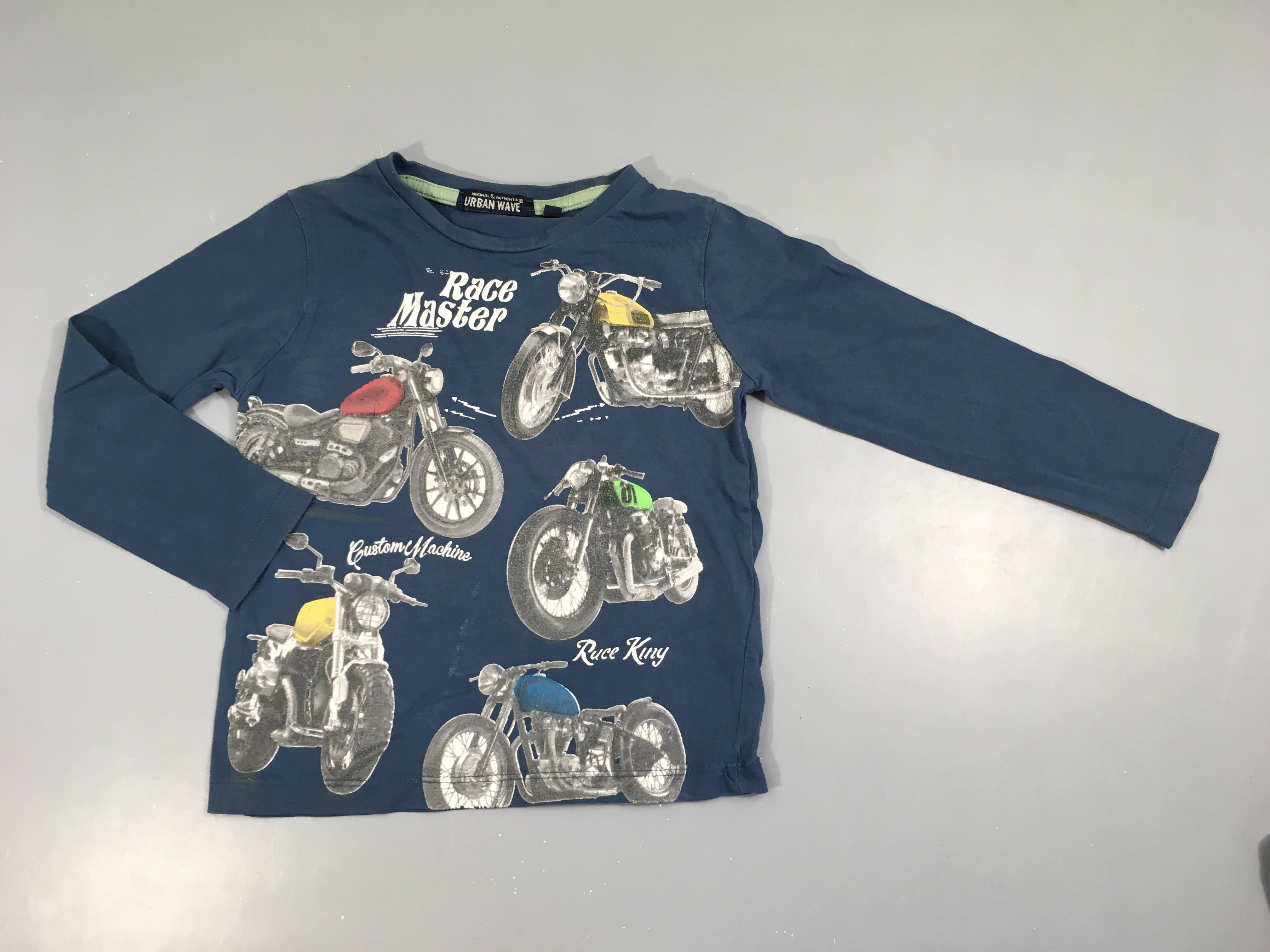 T-shirt m.l bleu motos, flocage usé