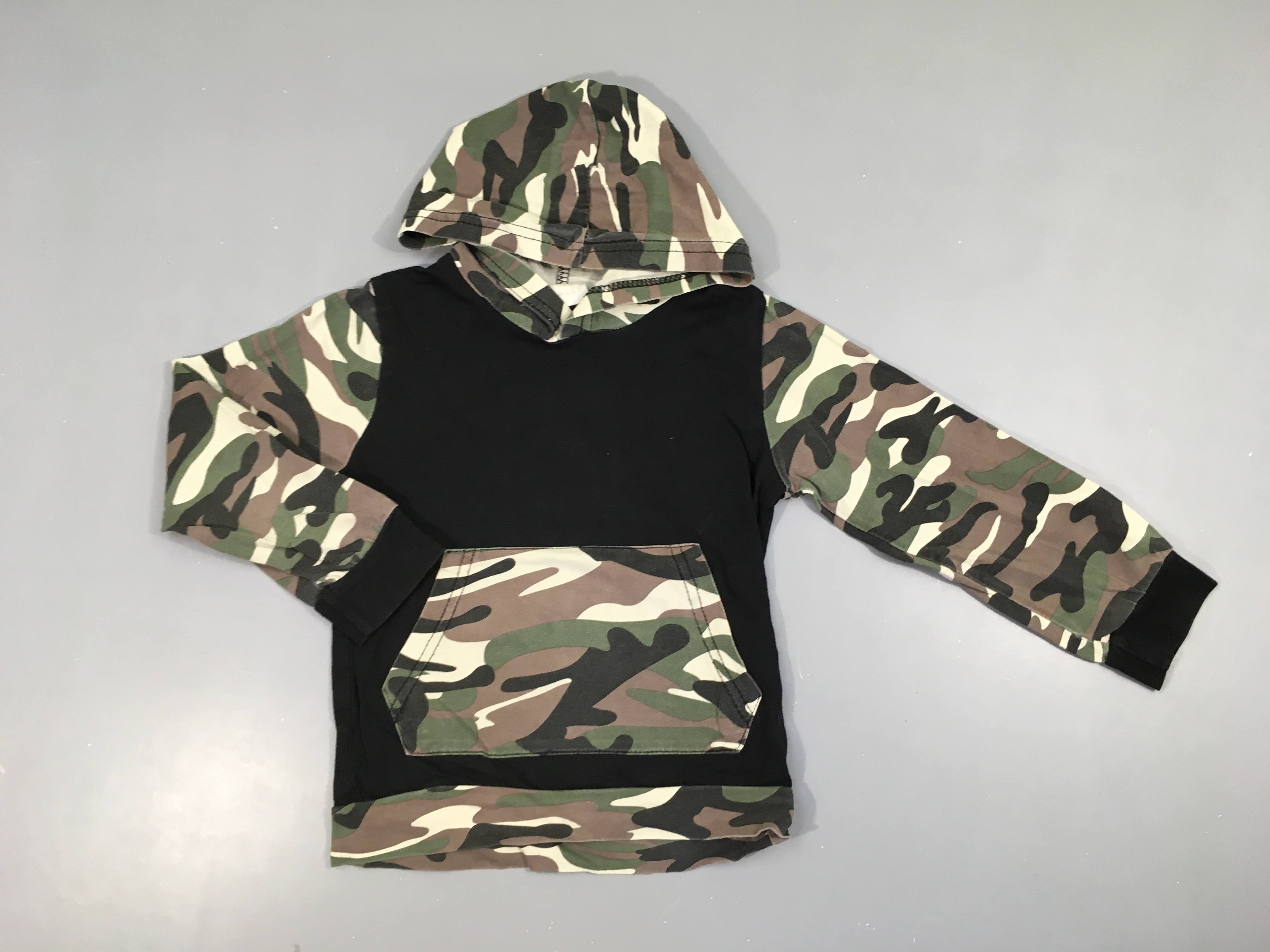 T-shirt m.l à capuche noir camouflage