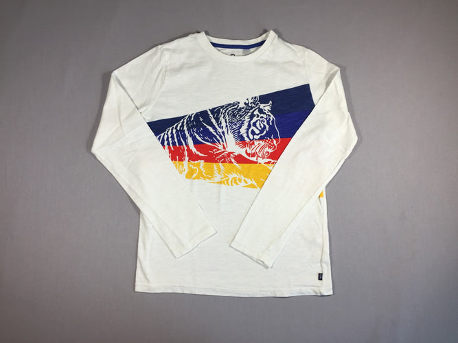T-shirt m.l blanc fauve sur 4 bandes de couleur, moins cher chez Petit Kiwi