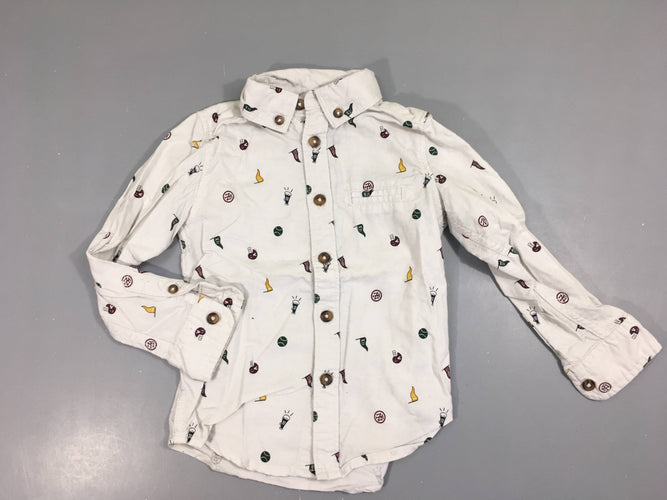 Chemise m.l blanche motifs base-ball, moins cher chez Petit Kiwi