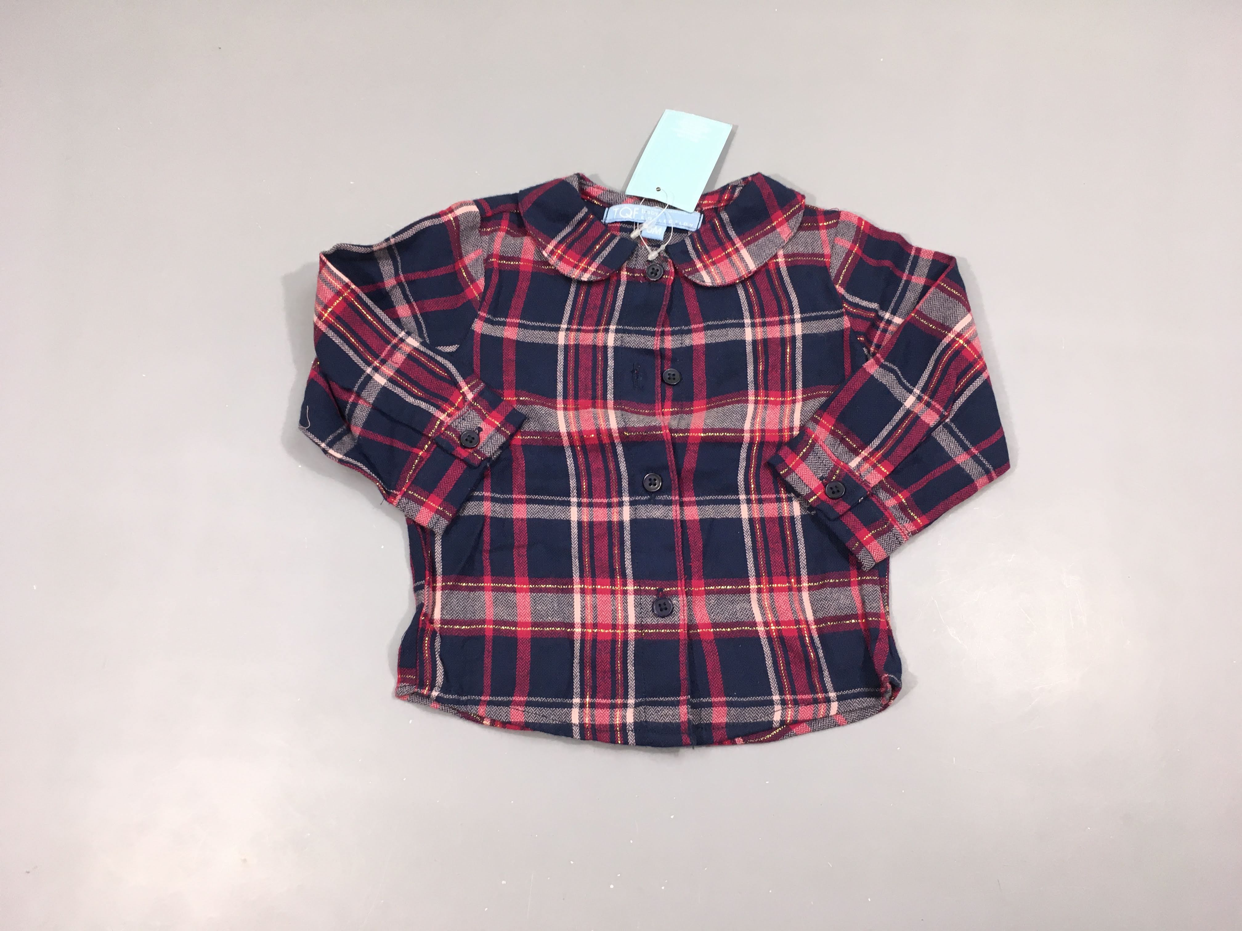 NEUF chemisier ml flanelle bleu foncé/rose