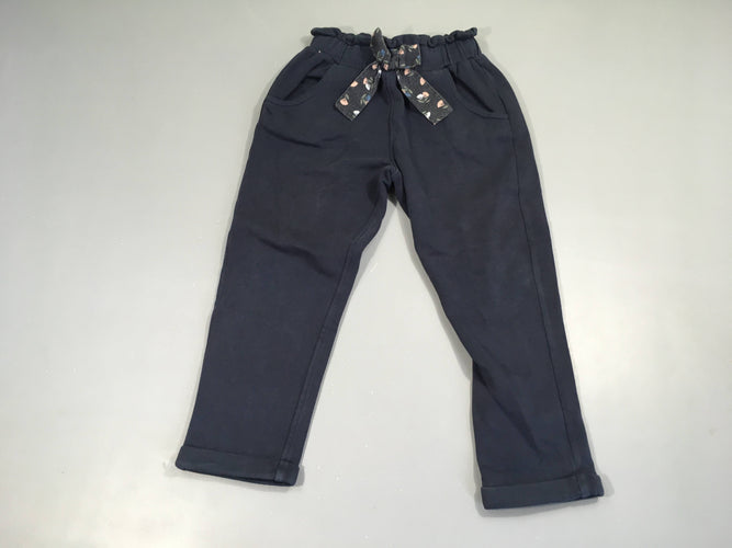 Pantalon molleton bleu foncé noeud, moins cher chez Petit Kiwi