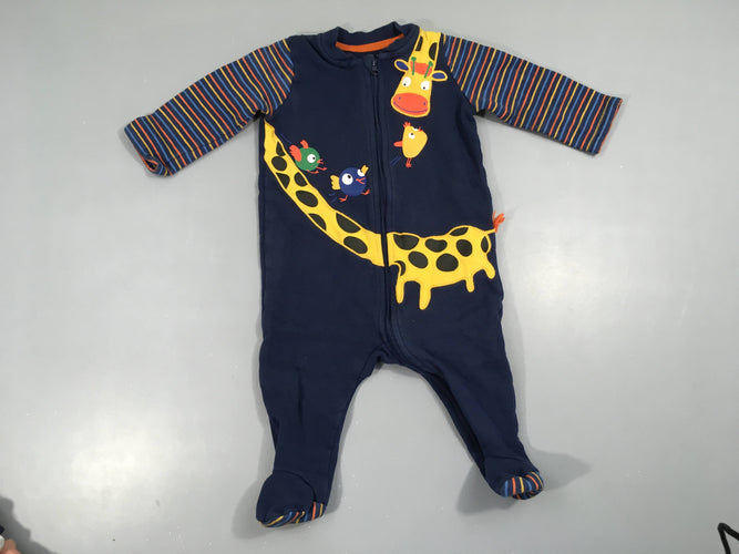 Pyjama zippé molleton bleu marine girafe, moins cher chez Petit Kiwi
