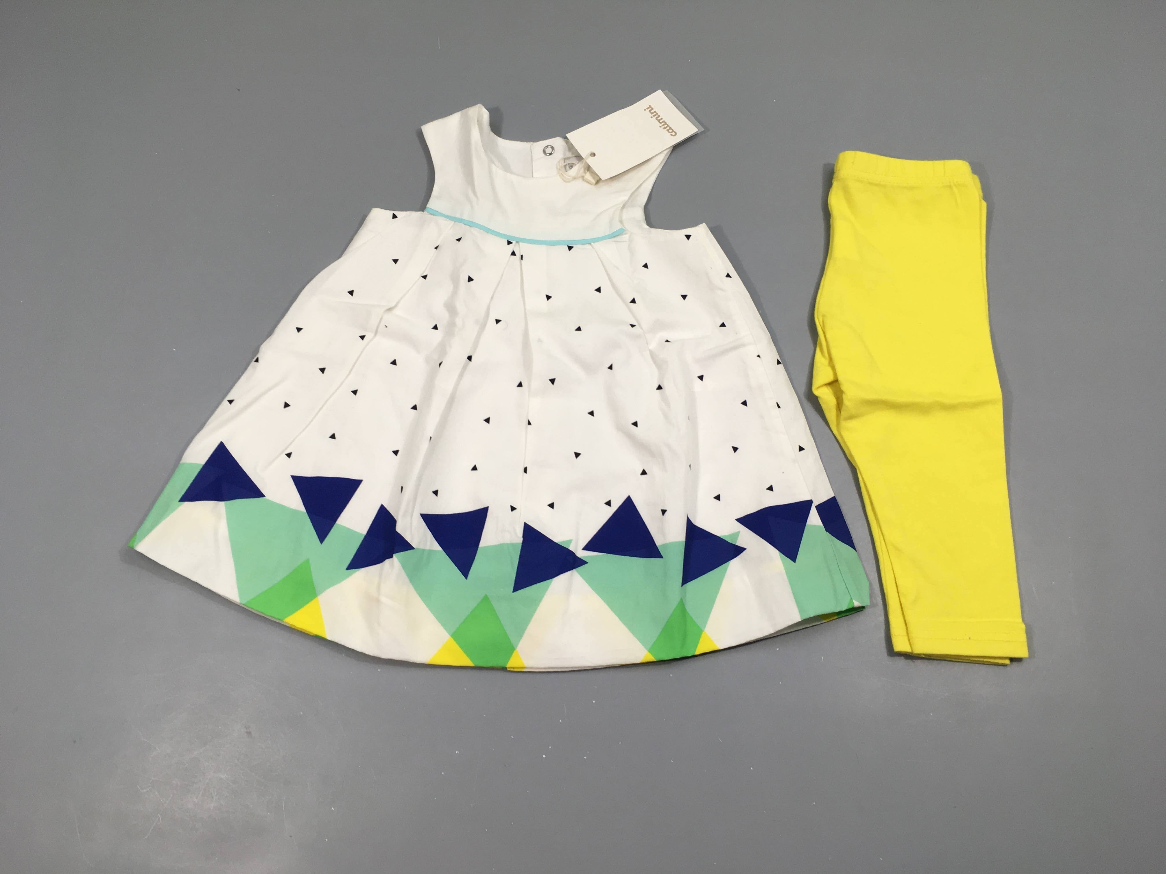 NEUF Robe m.c blanche triangles + Legging jaune