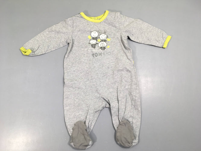 Pyjama jersey gris chiné animaux, moins cher chez Petit Kiwi