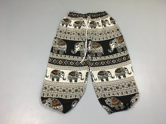 Pantalon taille et chevilles élastiques léger noir/blanc motifs éléphants, moins cher chez Petit Kiwi