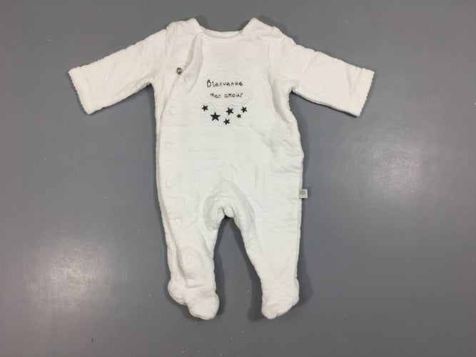 Pyjama velours blanc molleton Bienvenue mon amour, moins cher chez Petit Kiwi