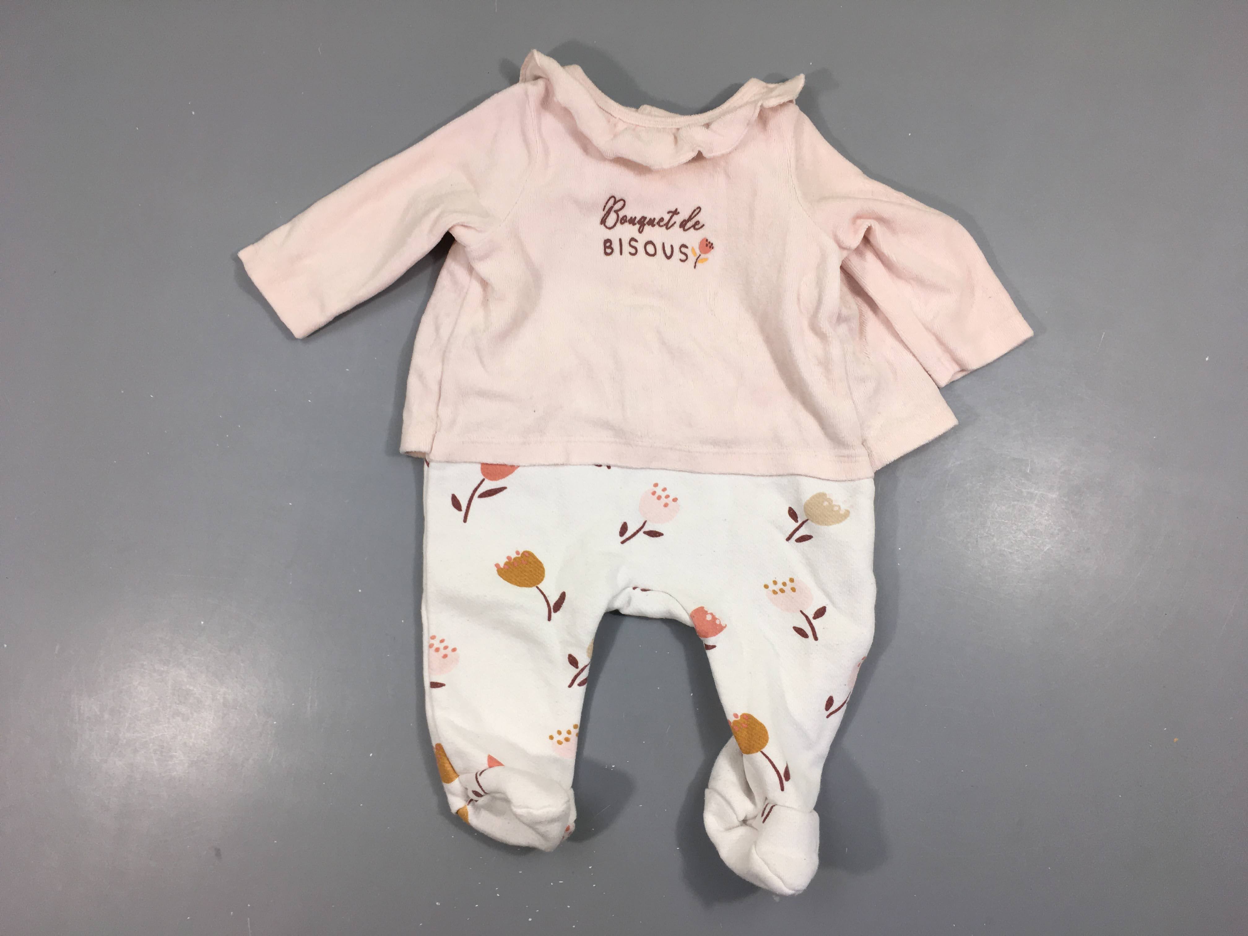 Pyjama velours rose-blanc effet superposé pull Bisous
